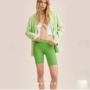 Mango Women’s Green‎ High Waist Ribbed Bike Shorts Size S NWT